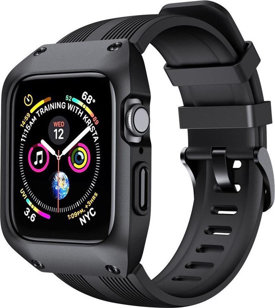 pepermunt Verlichten Destructief Apple Watch 44MM Hoesje Robuust Full Protect met Siliconen Band Zwart | bol .com