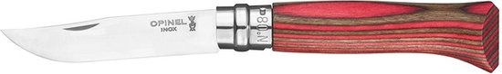 Foto: Opinel zakmes no 08 laminated birch rood rvs berk limited edition