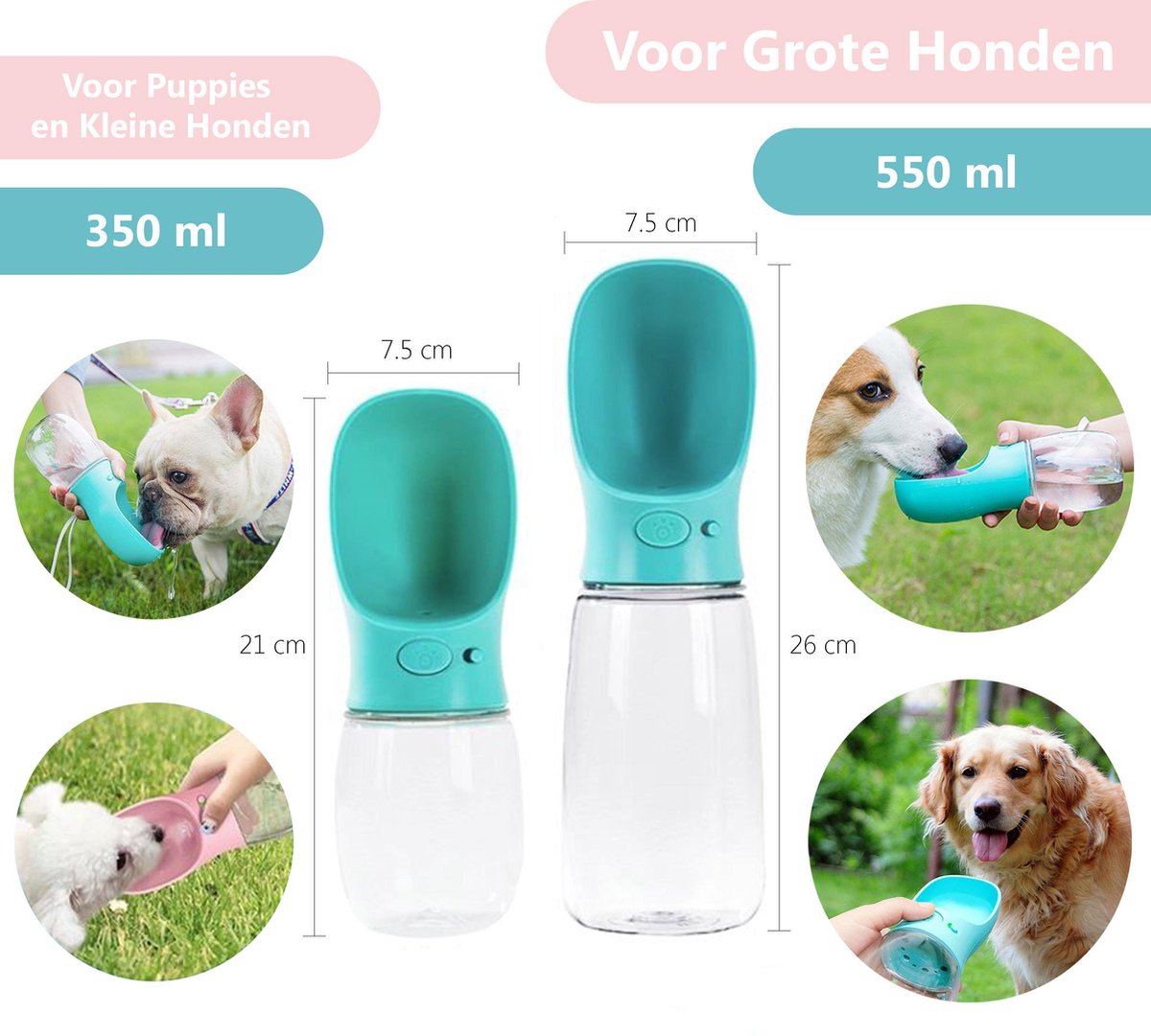 Waterfles met Waterbak voor Honden / Huisdieren Anti Lek Afdichting Vergrendel