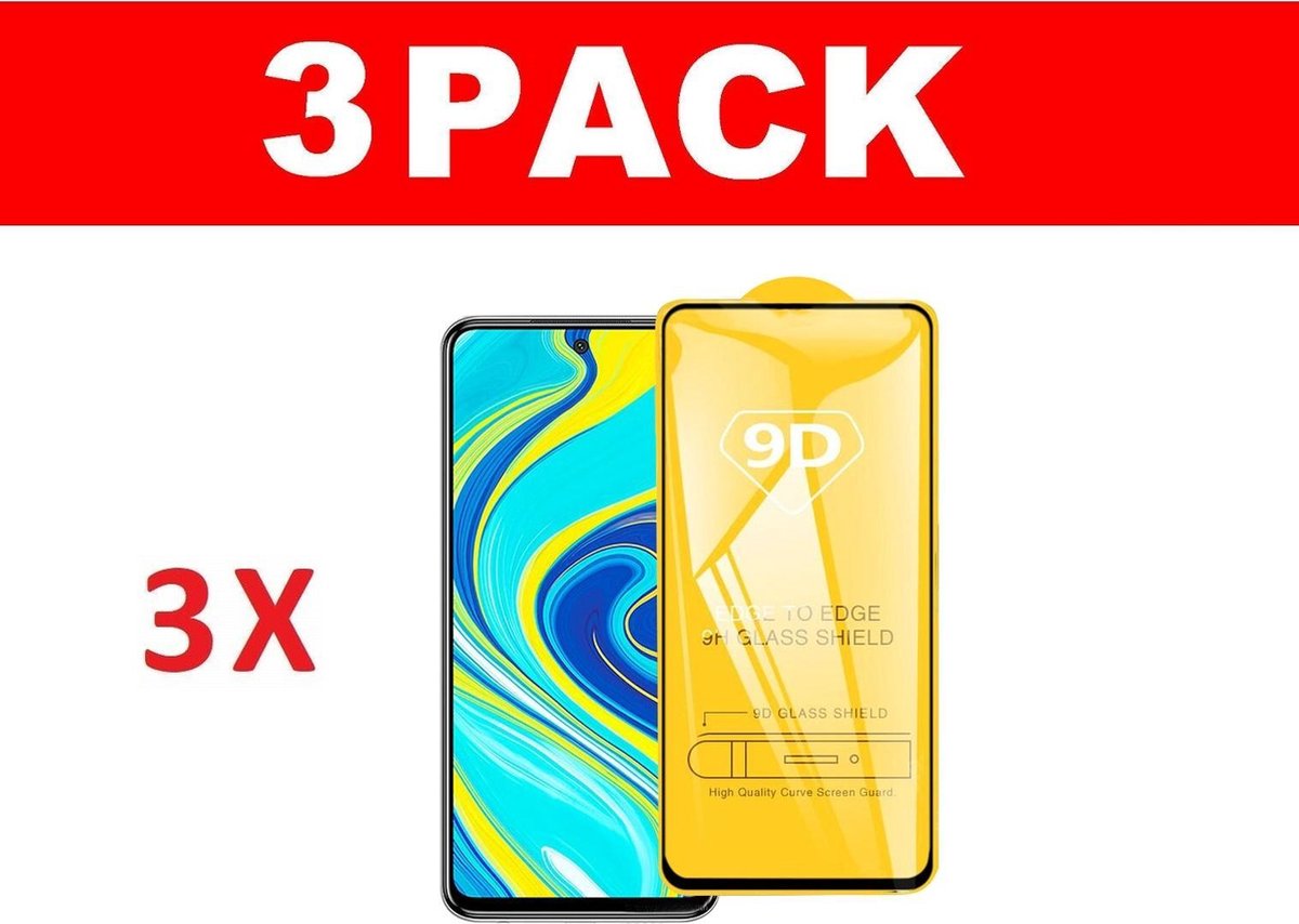 3x Xiaomi Redmi Note 9 glas screenprotector tempered glass (Full Cover)