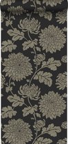 Origin behang bloemen zwart en glanzend brons - 326150 - 53 cm x 10,05 m