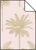 Proefstaal ESTAhome behang palmbomen zacht roze en goud - 139164 - 26,5 x 21 cm