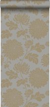 Origin behang bloemen taupe en glanzend brons - 326149 - 53 cm x 10,05 m