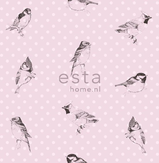 behang vogels zacht roze - 115747 ESTAhome - ESTAHome