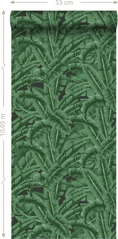 Proefstaal ESTAhome behangpapier bananenbladeren donkergroen en zwart - 26,5 x 21 cm - 138985-S