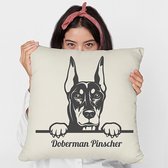 Doberman Pinscher met je eigen naam sierkussen