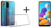 Samsung Galaxy M21 Hoesje Siliconen TPU Transparant + Screenprotector / Tempered Glass