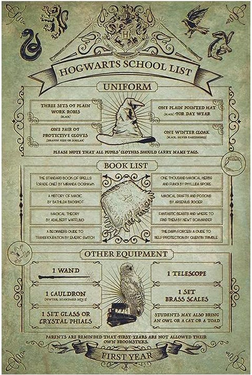Harry Potter Poster 61x91 Hogwarts School List