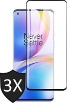 Screenprotector geschikt voor OnePlus 8 Pro - Full Screen Protector Glas - 3 Stuks