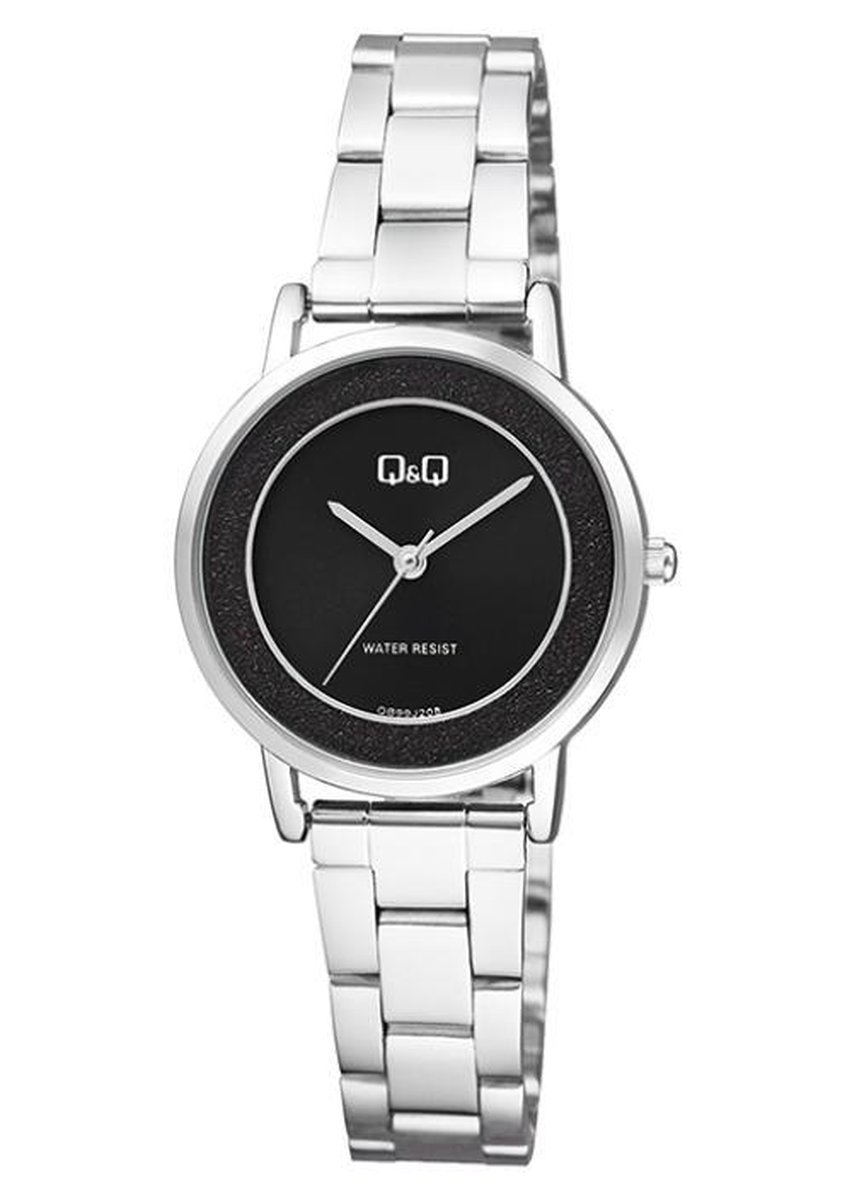 QQ dames horloge zilverkleurig met zwarte wijzerplaat QB99J208