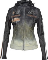 Urban Leather Fifty Eight Veste moto en cuir Femme - Noir Beige - Taille 3XL