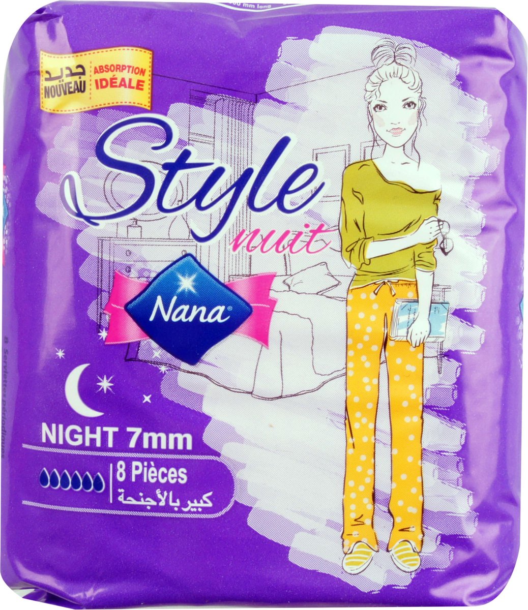 Nana Serviettes hygiéniques Nana Style Night 7 mm avec ailes