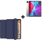 iPad Pro 11 (2020) hoes Tri fold book case hoesje TPU Back Cover met stand - donkerblauw + Tempered Gehard Glas / Glazen screenprotector