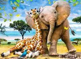 Diamond Painting -  Blije Olifant & Giraffe – BFF / Best Friends Forever – 30x40 cm – Vierkante steentjes – Volledige bedekking. Compleet pakket inclusief tools. Door de ronde stee