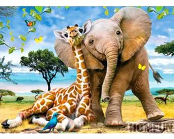 Diamond Painting - Blije Olifant & Giraffe – BFF / Best Friends Forever – 30x40 cm – Vierkante steentjes – Volledige bedekking. Compleet pakket inclusief tools.