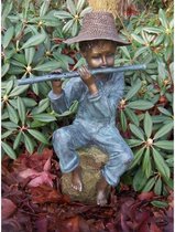 Tuinbeeld - bronzen beeld - Fluitspeler met hoed - Bronzartes - 48 cm hoog