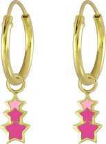 Joy|S - Zilveren sterren bedel oorbellen roze ster oorringen 14k goudplating