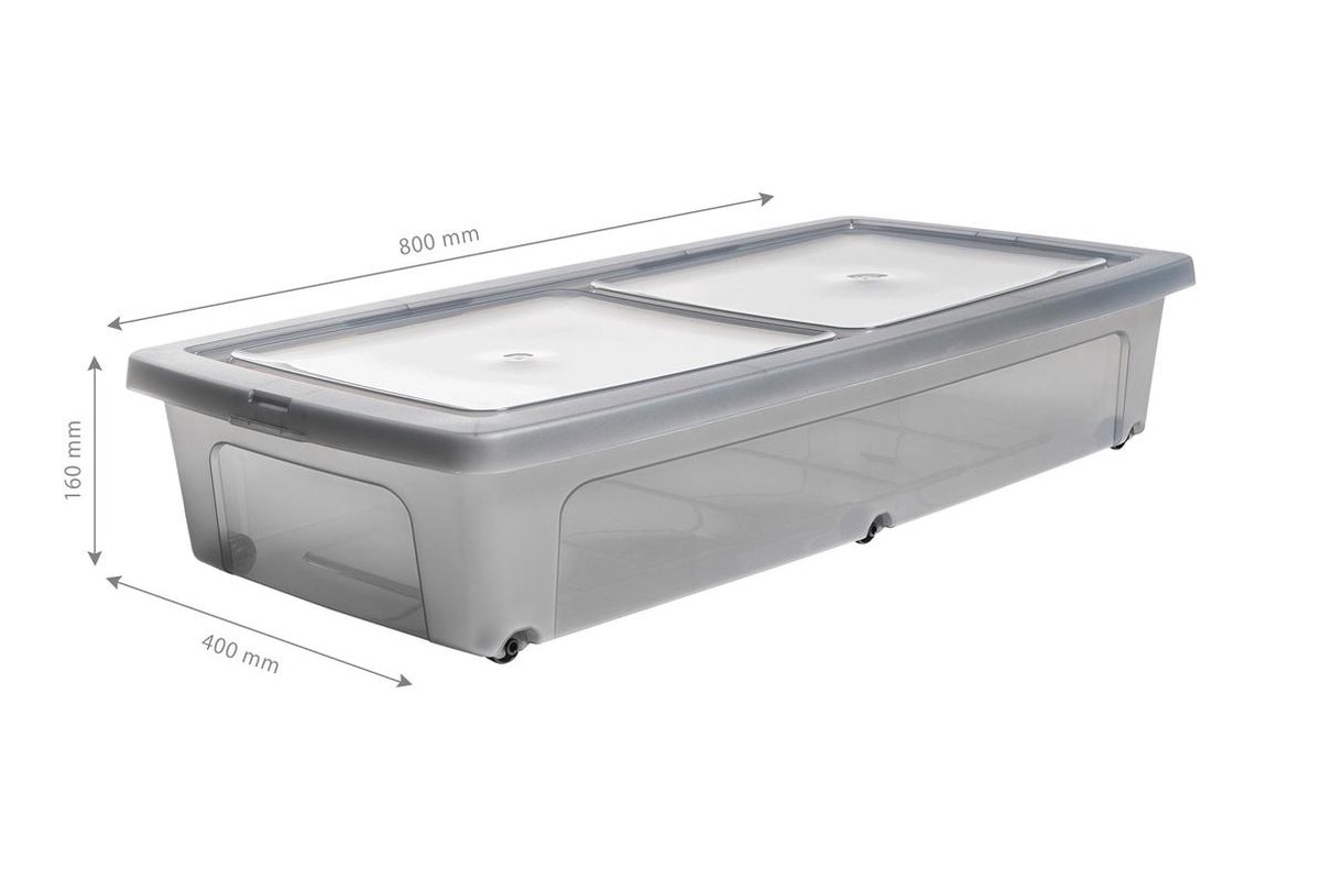 IRIS Clearbox onder-het-bed Opbergbox - 35L - Kunststof - Transparant/Grijs  - Set van 2 | bol.com