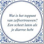 Tegeltje met standaard - Wat is het toppunt van zelfvertrouwen? Een scheet laten als je diarree hebt