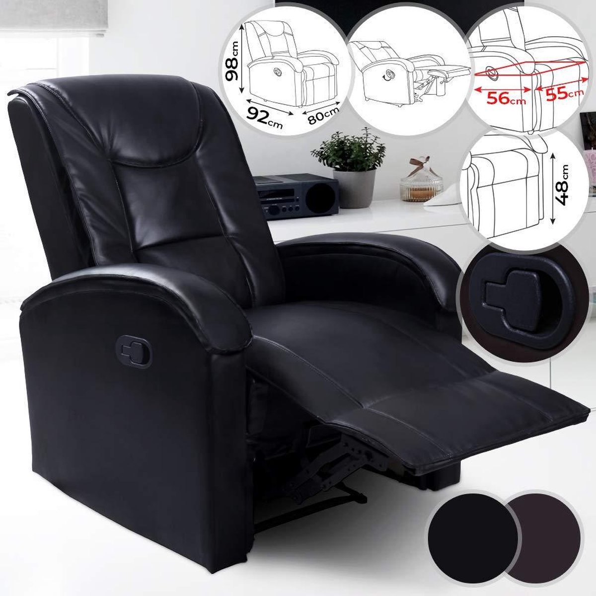 tv-stoel - Relaxstoel met uitklapbare Voetensteun - Zwart | bol.com