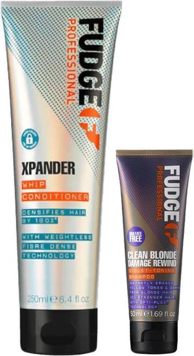 Fudge Professional - Xpander Whip Volume Conditioner 250 ML & Clean Blonde Violet-Damage R. Shampoo 50 ml - Fudge