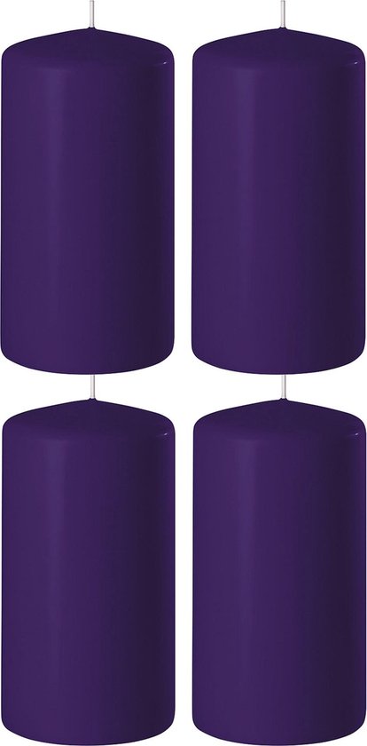 4x Paarse cilinderkaarsen/stompkaarsen 6 x 8 cm 27 branduren - Geurloze kaarsen paars - Woondecoraties