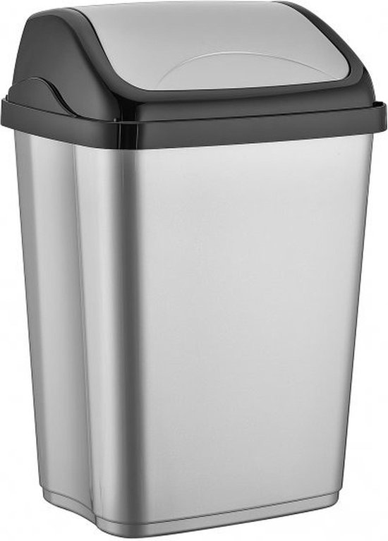 Zilver/zwarte vuilnisbak/vuilnisemmer kunststof 10 liter