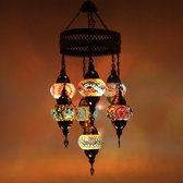 Turkse Lamp -  Hanglamp - Mozaïek Lamp - Marokkaanse Lamp - Oosters Lamp - Authentiek - Handgemaakt- Kroonluchter- Multi Kleur - 7 bollen