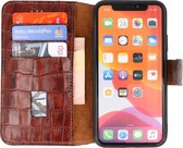Bestcases Krokodil Handmade Leer Booktype Telefoonhoesje voor iPhone Xs /  X Bruin