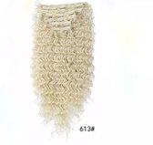 Clip in synthetisch hairextensions curly weave kleur 613 bleach blonde 60cm