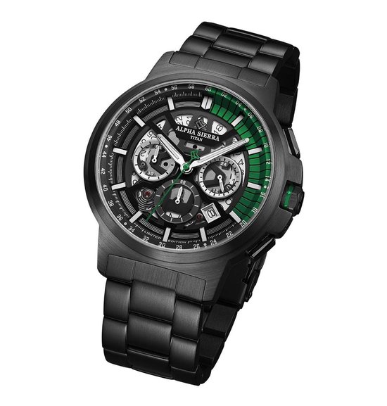 Alpha Sierra Titan BG01 - Herenhorloge - Zwart / Groen - Limited Edition - Ø 45 mm