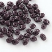 Duo beads, glaskralen, ovaal met 2 gaten, paars, 5 x 3,5 x 3mm, 60 gram