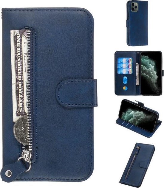 Luxe Telefoonhoesje voor Apple iPhone 11 Pro | Hoogwaardig Leren Bookcase | Lederen Wallet Case | Pasjeshouder | Portemonnee | Rits | Blauw