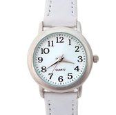 Horloge  -wit- Ster- 27 mm-  Leder bandje-Smalle Pols- Duidelijk- Eenvoudig-Charme Bijoux