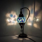 Mozaïek Lamp - Oosterse Lamp - Turkse Lamp - Tafellamp - Marokkaanse Lamp - Boogmodel - Ø 13 cm - Hoogte 40 cm - Handgemaakt - Authentiek - Lichtblauw