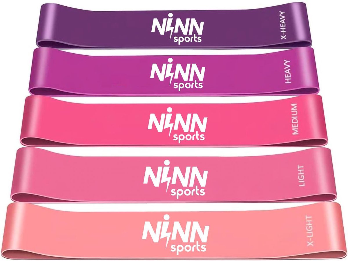 NINN Sports - Weerstandsbanden van hoge kwaliteit Paars - Set van 5 - Fitness elastiek -