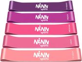 NINN Sports - Premium Weerstandsbanden van hoge kwaliteit Paars - Set van 5 Resistance Banden - Fitness elastiek - Inclusief eBook - Valentijn cadeautje voor haar - Valentijn