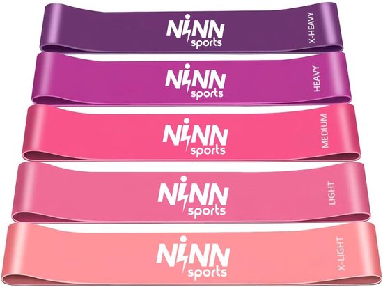 NINN Sports - banden van hoge kwaliteit Paars - Set van 5 - Fitness elastiek