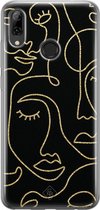 Huawei P Smart 2019 hoesje siliconen - Abstract faces | Huawei P Smart (2019) case | zwart | TPU backcover transparant