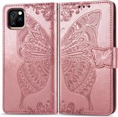 Telefoonhoesje voor Apple iPhone 11 Pro Max | Hoogwaardig PU Leren Bookcase | Lederen Wallet Case | Pasjeshouder | Portemonnee | Vlinder Patroon | Roze