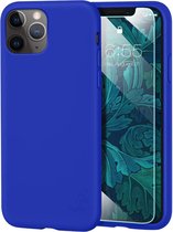 iPhone 11 Pro Max Hoesje - Siliconen Back Cover & Glazen Screenprotector - Donker Blauw