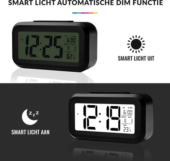 YONO Digitale Wekker - Alarm Klok met Temperatuur, Kalender en LED  Verlichting - Zwart | bol