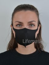 Lifemask Neopreen Elastisch Mondkapje - Zwart - Wasbaar - Gemaakt in Europa- Mondmasker