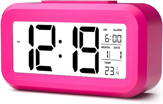 YONO Digitale Wekker - Alarm Klok met Temperatuur, Kalender en LED Verlichting - Roze