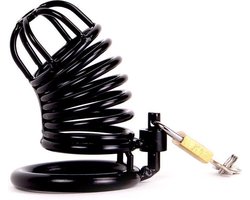 Kuisheidskooi | Chastity Cage van zwarte metalen ringen met hangslot