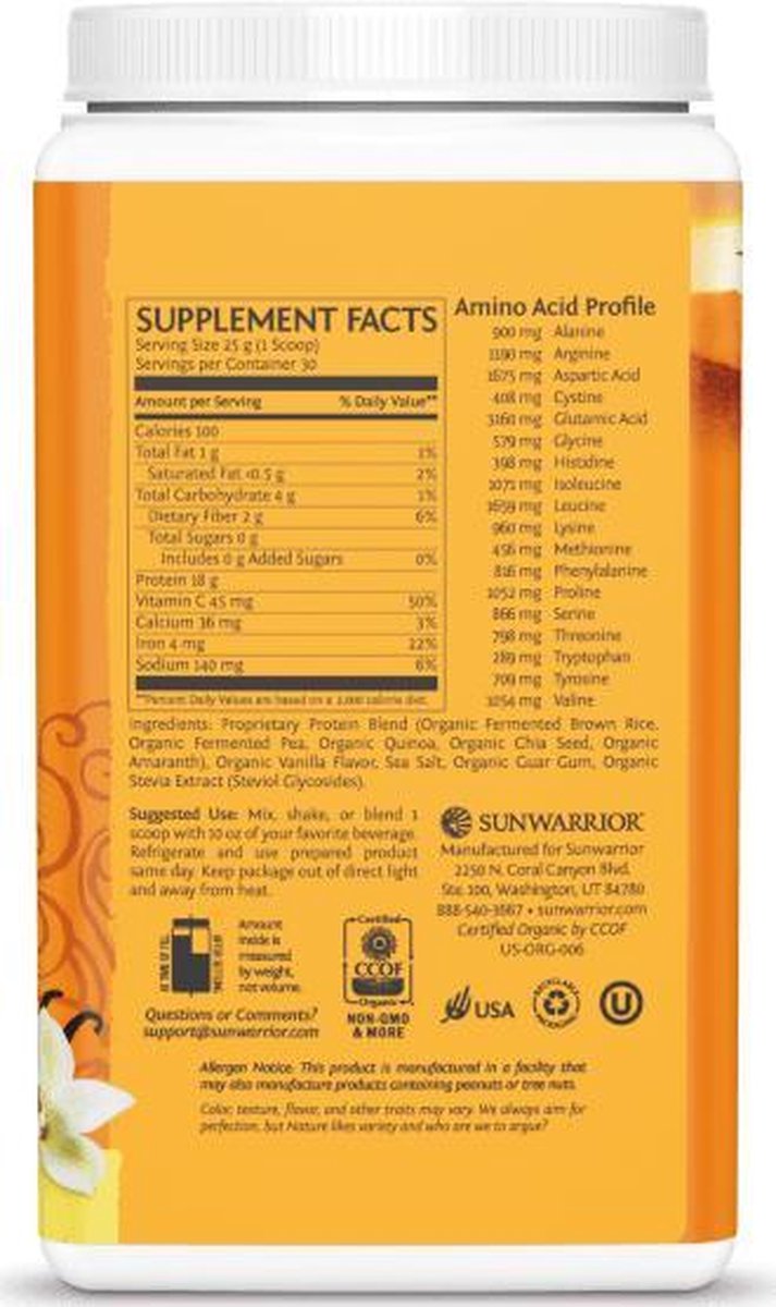 Sunwarrior Proteïne Classic Plus - Vanille - 750 gram — afbeelding 2