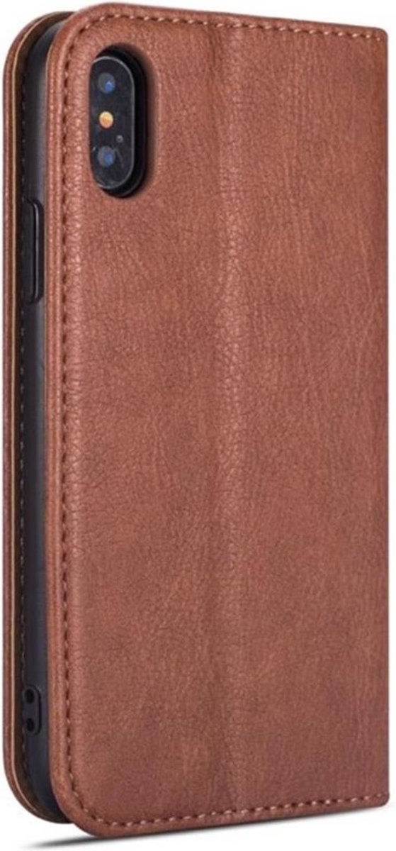 Iphone XR Luxe leder boek cover hoesje bruine met extra vakjes voor pasjes  met 2x gratis Tempered glass Screenprotector op Prijzenvolger.com
