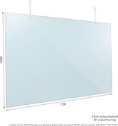 Hangend scherm 100x170cm incl. ophang montageset - hygienescherm - polycarbonaat - spatscherm - preventiescherm - vlamdovend - kuchscherm
