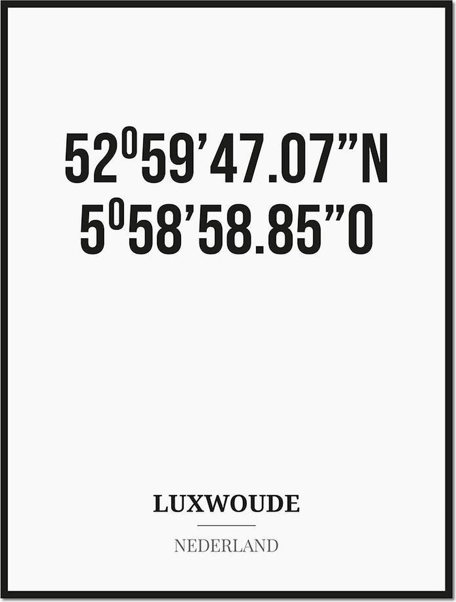 Studio216 Poster/kaart LUXWOUDE met coördinaten zwart, wit