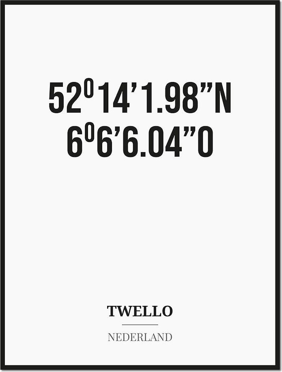 Studio216 Poster/kaart TWELLO met coördinaten zwart, wit